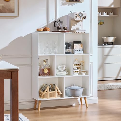 LEYAOYAO Cube Bookshelf, Mid-Century Modern Book Shelf with Legs, White