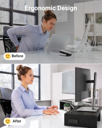 BONTEC Dual Monitor Stand Riser, Adjustable Length & Swivel Angle, Black