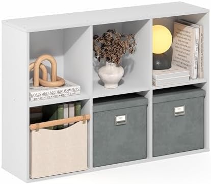 Furinno LUDER Book Shelf, 6-Cube Bookshelf, Bookcase with Open Shelves, 9.5 x 24.6 x 35.4, for Living Room, Bedroom, Hom