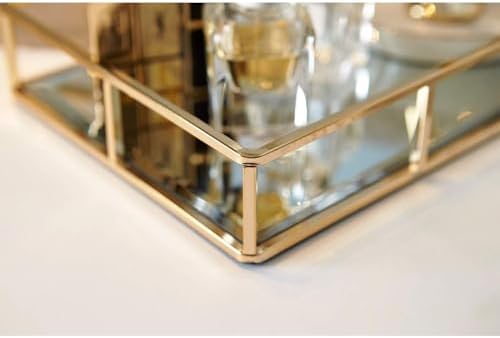 PuTwo Tray Mirror Gold Dresser Ornate Metal Decorative Jewelry Organizer