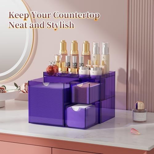 Youdepot Purple Acrylic Face Towel Holder with 3 Drawers