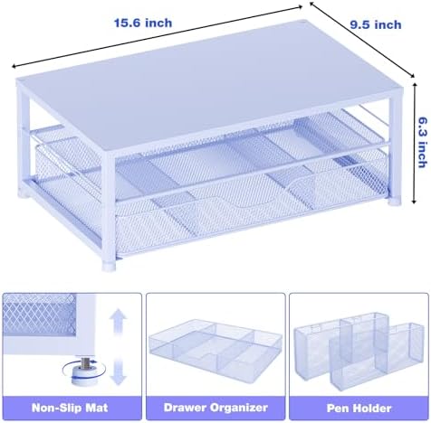 OPNICE Desk Organizers and Accessories, Computer Monitor Stand Riser with Drawer and 2 Pen Holders, Printer & Laptop Sta