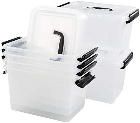 5 Quart Storage Box Tote with Lid, 6 Packs Small Plastic Bins with Handles