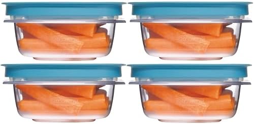 Rubber maid 1.25 Cup Flex & Seal Leak Proof Lids Food Storage Container Set, Teal, Clear Meal Prep Flex Containers, 4 Pi