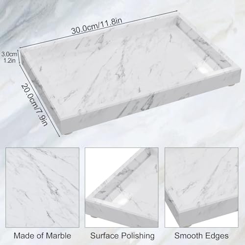 Decorative Marble Tray for Counter, 11.8x7.9x1.2 in, Carrara White