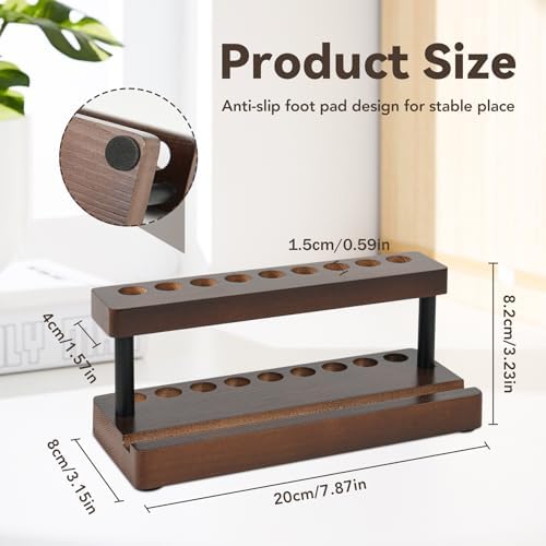 2 Pack Wooden Pen Holder for Desk, Wood Pencil Holder Fountain Pens Display Stand with 9 Slots and Phone Holder, Stylish Office Desk Decor, Pen Organizer for Office, Home