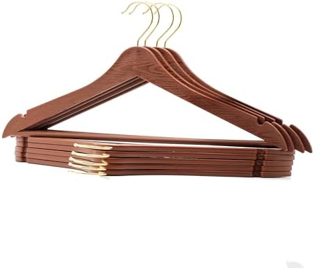 Arch 24 Pcs Brown Wood Look Plastic Hanger Clothes Clothes Shirt Hangers With Gold Hooks