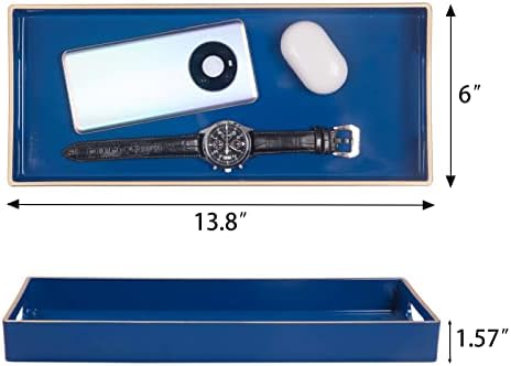 MAONAME Blue Bathroom Tray, Rectangular Toilet Tank Trays with Handles