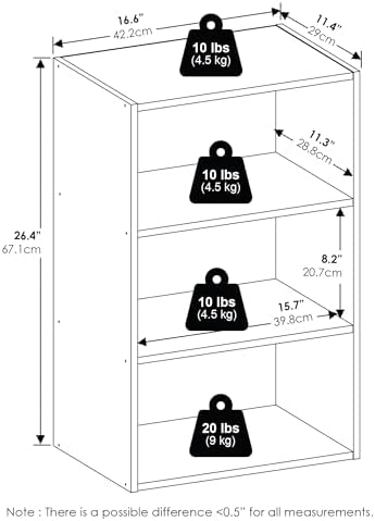 3-Tier Bookshelf, Cube Storage Organizer Bookcase, Book Shelf with Open Shelf, 11 x 17 x 26, for Home Office, Living Roo