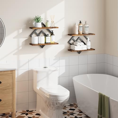 ELYKEN Floating Shelves for Wall, Set of 2 Hanging Shelves, Rustic Brown