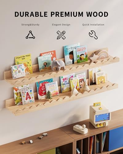 G&W Gruwald Nursery Book Shelves, Set of 3, Nursery Decor for Baby and Toddler, Scalloped Shelves, Book Shelf for Kids R