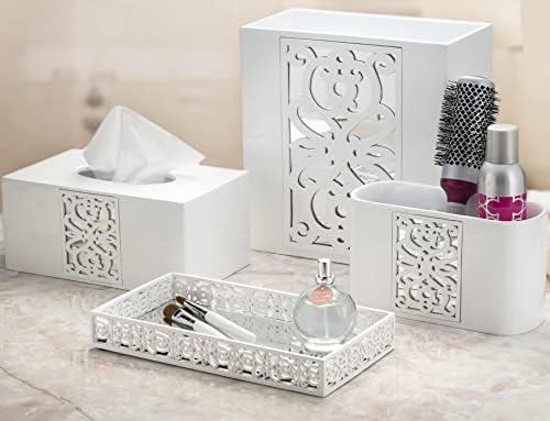 Creative Scents Mirror Janette White Vanity Tray for Bathroom - Small Rectangle Makeup & Perfume Tray for Counter and Dr