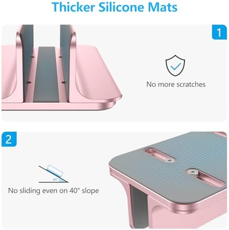 OMOTON Vertical Laptop Stand Holder, Adjustable Dock for MacBook, Rose Gold