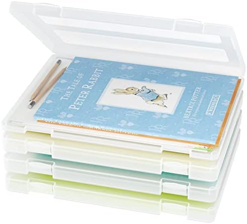 4-Pack A4 Plastic Paper Organizer Box, Scrapbook Storage for 8.5” x 11” Letter Papers, Portable Document Holder, Photo S