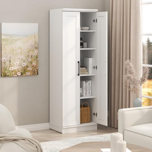 Furinno Robin Storage Cabinet, 5-Tier Pantry Cabinet with Adjustable Shelves, 23W with 2 Shaker-Doors, Kitchen Cabinet, 
