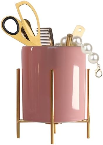 Ceramic Pen Holder Stand Cup Pencil Holder Organizer Makeup Brush Holders for Home Office Desk (Pink)