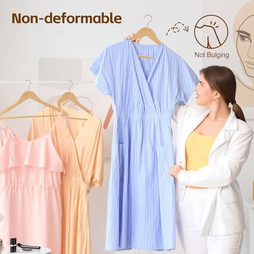 SUPER DEAL Wooden Hangers 50 Pack, Coat Hangers with Shoulder Notches 360 Swivel Chrome Hook Smooth Finish Non-Slip for Strap, Dress, Shirt, Pant, Jacket, Natural