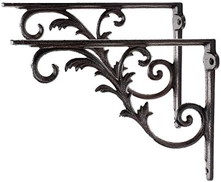 Sungmor Cast Iron Brackets for Shelves, 2PC Rustic Brown, 10.3 Inch Width, Heavy Duty Strong Iron Shelf Brackets, Vintag