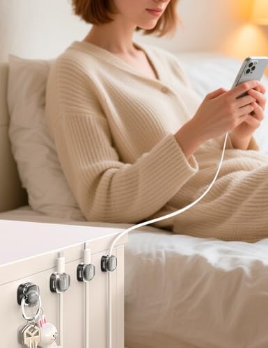Cable Clips,8 Pack Cord Holder Cord Organizer [1s Lock & Strongest Adhesive] Spring Cord Clips Phone Charger Wire Desk C