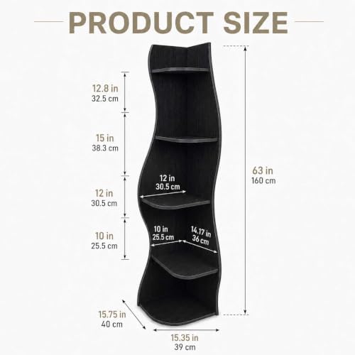 HRVEOCEI 5-Tier Wavy Corner Shelf with Curvy Shape for Small Space, Black