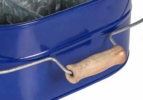 Alpha Living Home 4-Section Galvanized Utensil Caddy, Blue Wooden Handle