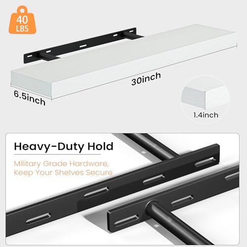 30 Inch Floating Shelves for Wall, Rustic Wood Wall Mounted Deep Storage Shelves with Invisible Brackets, Large Decorati