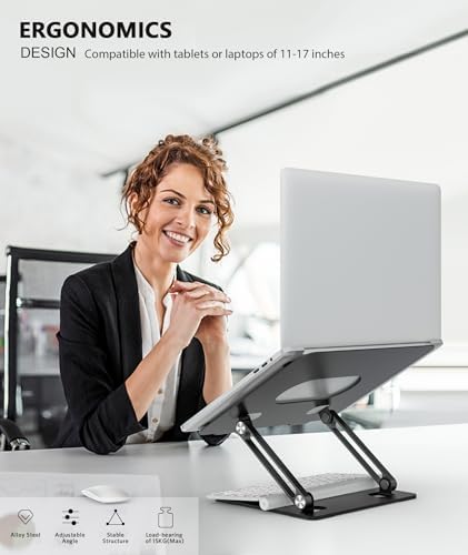 BoYata Laptop Stand, Adjustable Multi-Angle Riser, Up to 17 Inches, Black