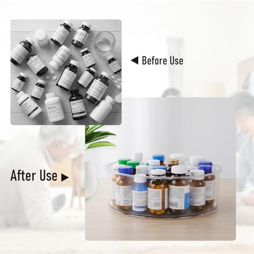 Medicine Bottle Organizer, Medicine Organizer for Cabinet, Transparent Medicine Lazy Susan Organizer for Vitamin Pill Bo
