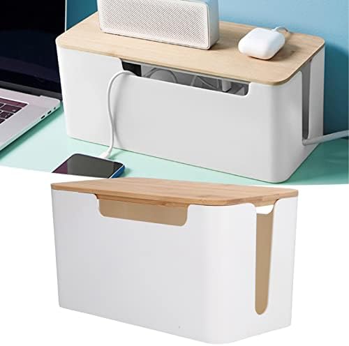 Cable Management Box Small Cord Hider Box with Wooden Lid for Tv Wires Routers Computers Cables Home and Office