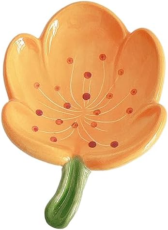 Self-Draining Soap Dish Flower Shaped Cute Shower Soap Container for Kitchen, Bathroom, Bedroom, Tulip, Orange