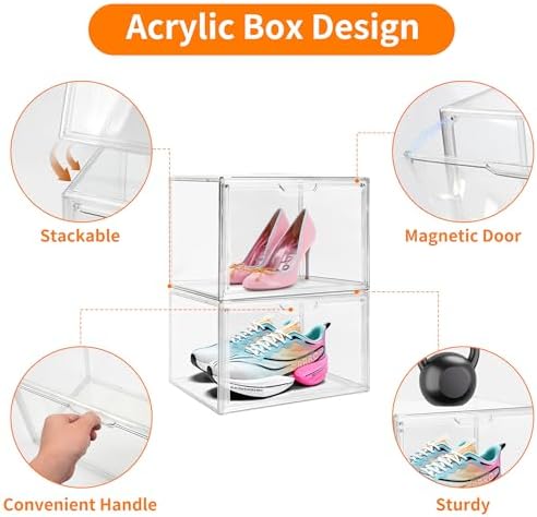 3 Pack Clear Acrylic Sneaker Shoe Display Case,Shoe Storage Boxes Stackable,Acrylic Boxes for Shoes Display with Lid,Boo
