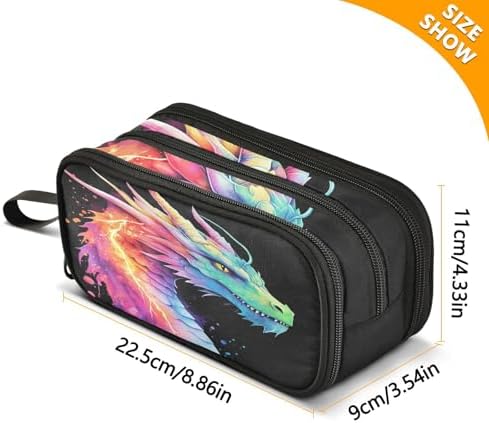 Lightning Dragon Watercolor Pencil Case Box Boys Girls Large Pencil Pouch with Zipper Compartments Big Capacity Stationery Pen Bag Organizer for Kids Teens Adults School