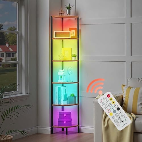 VEVOR 6 Tier Corner Shelf with LED Light, 68" Tall Corner Bookshelf with Storage Shelves for Collectibles, Display Shelf