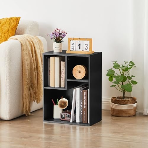 VECELO Small Black Bookshelf, 21.3" H Freestanding Open Cubby Storage Cabinet, Storage Organizer with Uneven Compartment