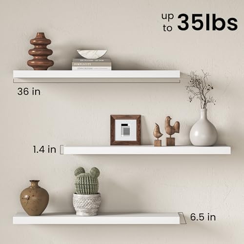 36 Inch Floating Shelves for Wall, Rustic Wood Wall Mounted Deep Storage Shelves with Invisible Brackets, Large Decorati