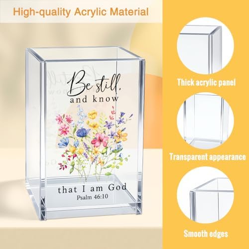 Be Still And Know That I Am God Acrylic Cosmetic Pencil Pen Holder Cup, Christian Bible Verse Gifts for Mom Niece Grandma Aunt Daughter Women, Thanksgiving Christmas Gifts for Coworker Boss