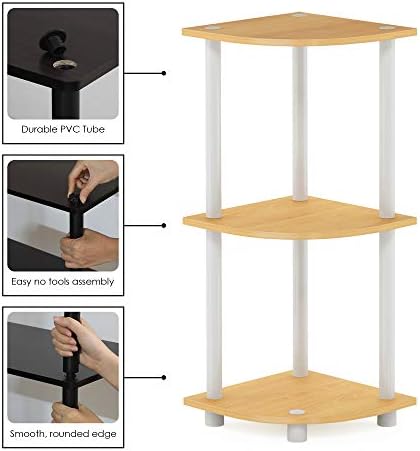 Furinno TURN-N-TUBE Corner Shelf, 3-Tier Corner Bookshelf, Display Storage Shelves with Open Shelves, for Organization a
