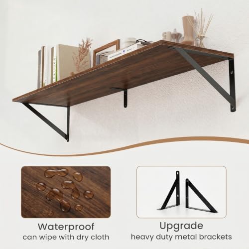 Heimlove Black Deep Floating Shelves for Wall, 39.37W x 8D Wood Wall Shelves Set of 2, Wide Floating Bookshelf for Livin