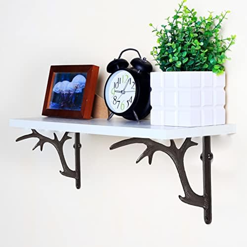 2PCS Cast Iron Deer Antler Wall Shelf Brackets, 7.6in (H), Brown