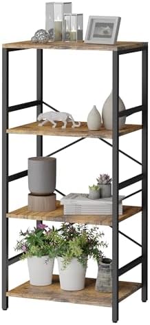 Whitmor 4 Tier Bookshelf - Small Book Shelf Industrial Bookcase, Metal Book Case Book Storage Organizer for CD/Movie/Boo