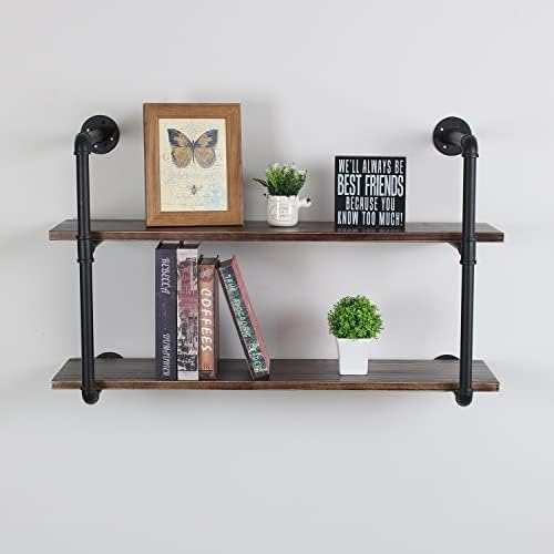 MBQQ Industrial Retro Pipe Shelf 36in 2 Tier Wall Mounted,Rustic Floating Shelves,Farmhouse Kitchen Bar Shelving,Home De