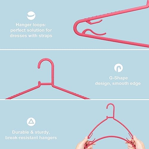 Byomostor Plastic Hangers 50 Pack, Light Weight Durable Clothes Hangers with Hooks Standard Size G-Shape&Non-Slip Coat Hangers for Everyday Use (Pink)