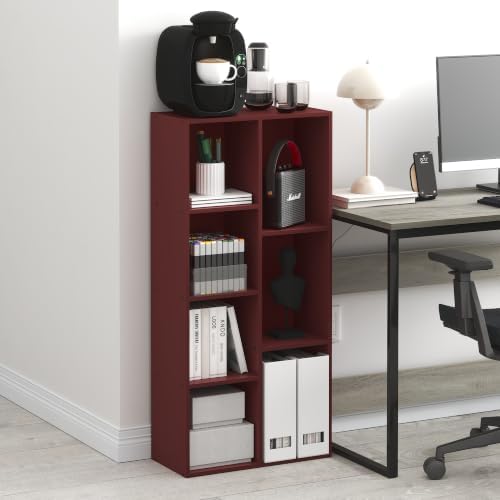 Furinno Luder 7-Cube Book Shelf, Bookshelf, Bookcase, Dark Red