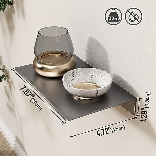 Danpoo 8 inch Gray Small Floating Shelves for Wall Organizer & Storage, Mini Display Shelves, Metal Wall Shelves for Bat