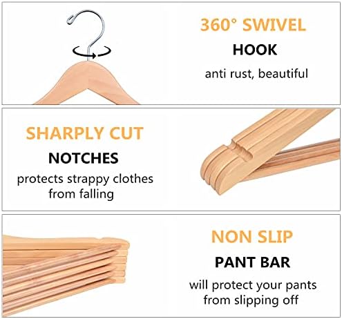 Amber Home 20 Pack 15" Natural Wooden Clothes Hangers for Woman