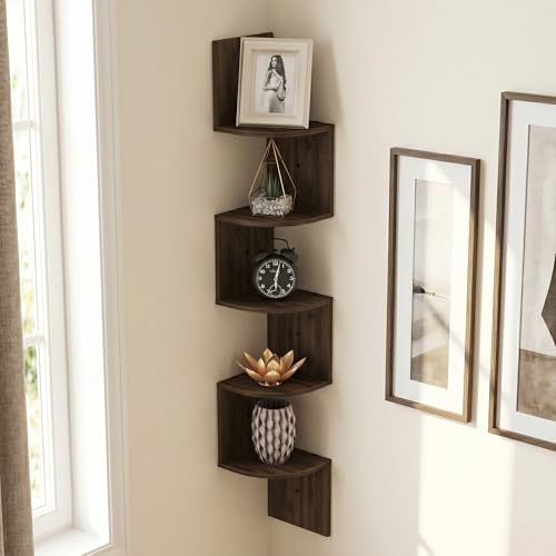 5-Tier Zigzag Corner Shelf Wall Mounted, Radial Corner Wall Shelf, Floating Book Shelves for Wall, for Bedroom, Home Off