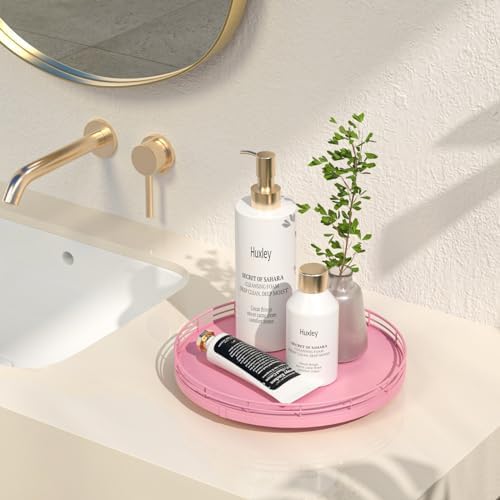 Oroyutor 10-Inch Oak Lazy Susan Vanity Tray, Pink Finish