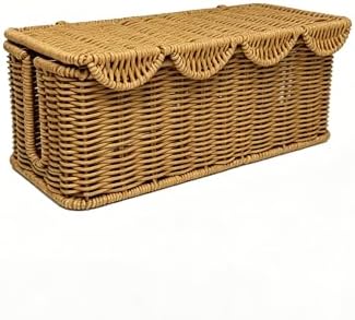 Handmade Rattan Cable Management Box with Lid, Cord Hider Organizer Box with 2 Open Side Slots for Power Strip, Router, 