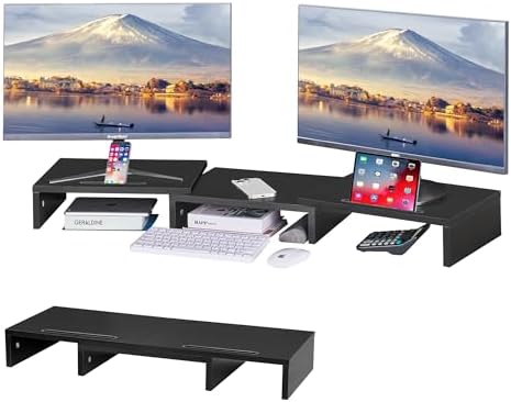 VECELO Desktop Monitor Stand, 3 Section Structure, Width 41.7 - 21.7 inches (106 - 55 cm), Tablet Place Slot, Computer S