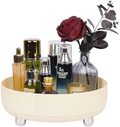 360 Rotating Makeup Perfume Organizer Skincare Tray, Large Beige